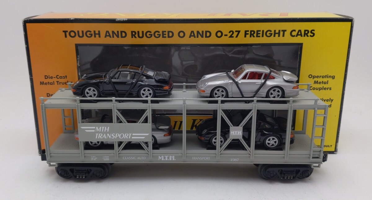 MTH 30-76031 O MTH Auto Transportation Auto Carrier w/Porsches #1987 EX/Box