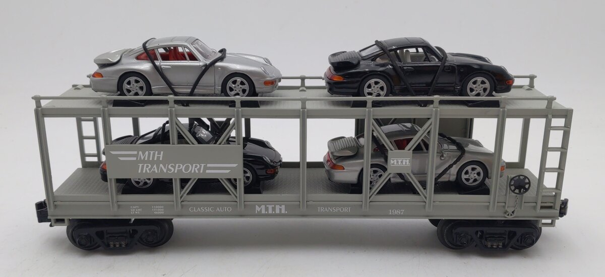 MTH 30-76031 O MTH Auto Transportation Auto Carrier w/Porsches #1987 EX/Box