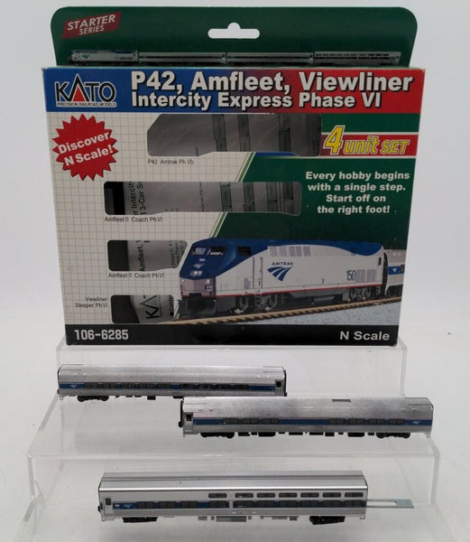 Kato 106-6285 N Scale Amtrak Passenger Train Set EX/Box – Trainz