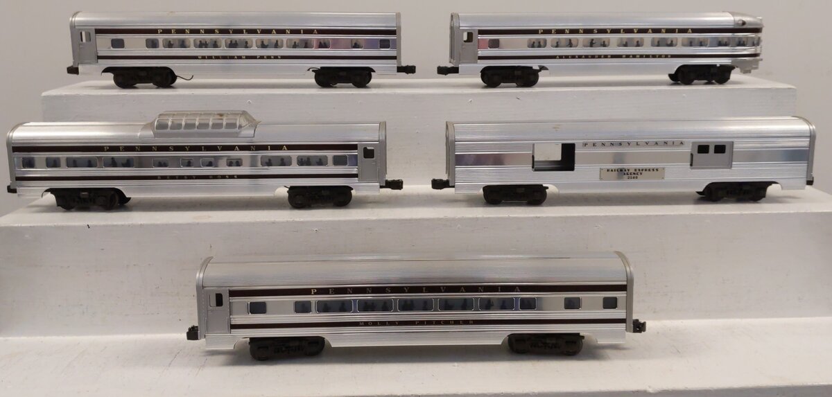 Williams O Scale PRR  5-Car Aluminum Passenger Cars (Set of 5) EX