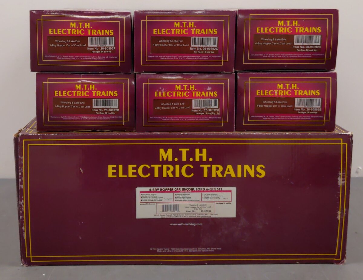 MTH 20-90892 O Wheeling & Lake Erie 4-Bay Hopper 6-Car Set w/ Coal Load