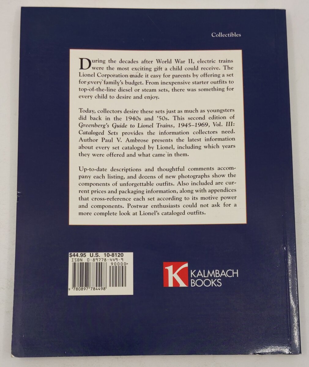 Greenberg's Guide to Lionel Trains 1945-1969: Cataloged Sets vol.3 Paperback VG