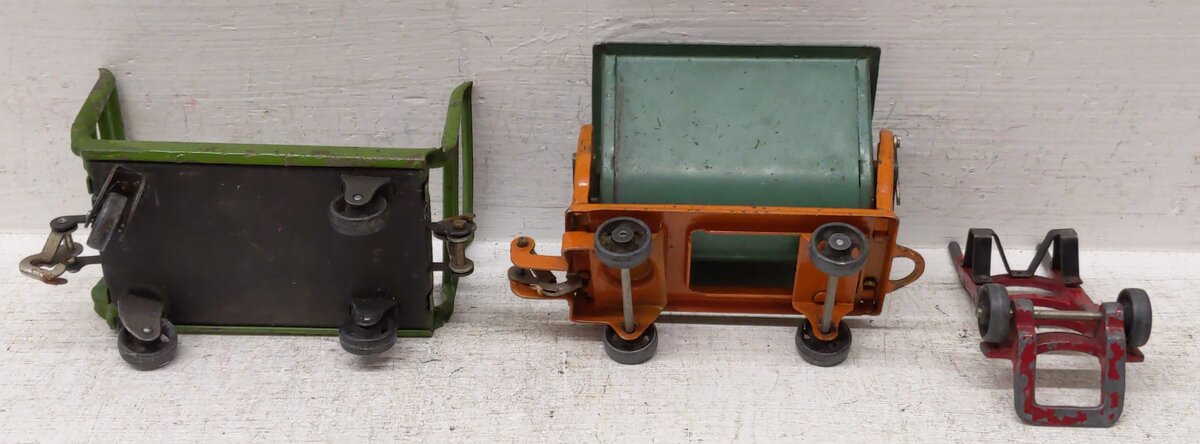 Lionel 163 Vintage O Prewar Freight Station Set: Dump Car & Hand Truck (3) VG