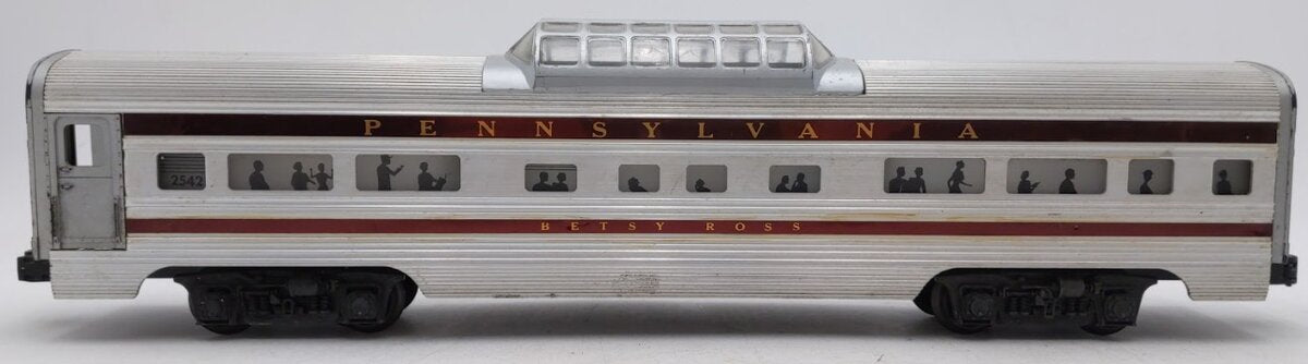 Lionel 2542 Vintage O Pennsylvania Betsy Ross Aluminum Vista Dome Car