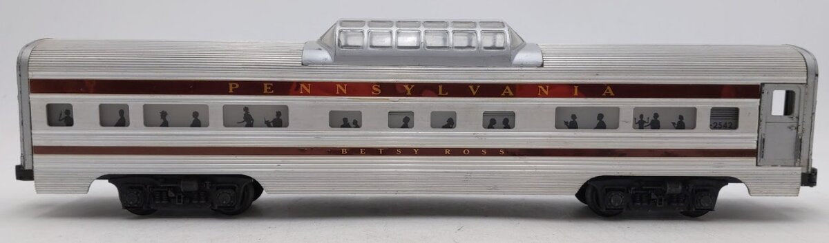 Lionel 2542 Vintage O Pennsylvania Betsy Ross Aluminum Vista Dome Car