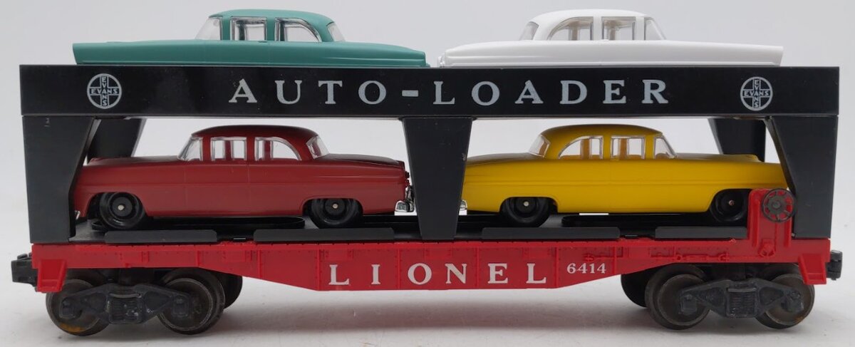 Lionel 6414 Vintage O Gauge Postwar Evans Autoloader with 4 Repro Automobiles VG