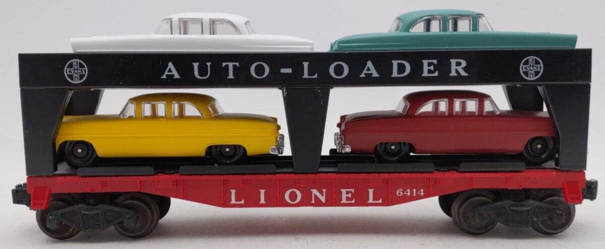 Lionel 6414 Vintage O Gauge Postwar Evans Autoloader with 4 Repro Automobiles VG