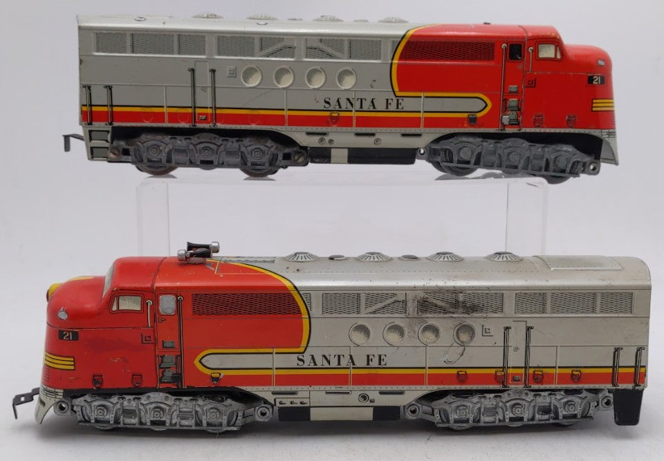 Marx 21 Vintage O Santa Fe F3 AA Diesel Locomotive & Dummy Unit Set