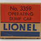 Lionel 3359 O Scale Vintage Operating Twin Bin Dump Car w/ Coal Load #335955 EX/Box