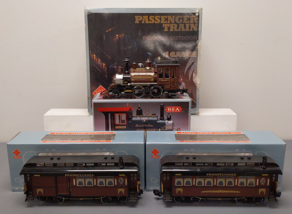 Aristo-Craft 29052 G Scale PRR Railway Express Agency Deluxe Steam Passenger Set EX/Box