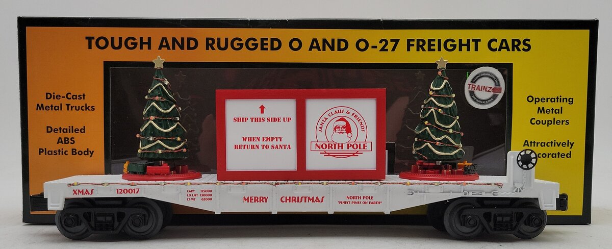 MTH 30-76685 O Christmas Flat Car with Lighted White Christmas Trees  LN/Box