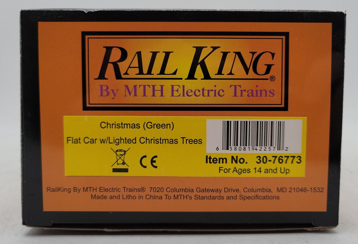 MTH 30-76773 O Christmas Green Flat Car with Lighted Christmas Trees LN/Box
