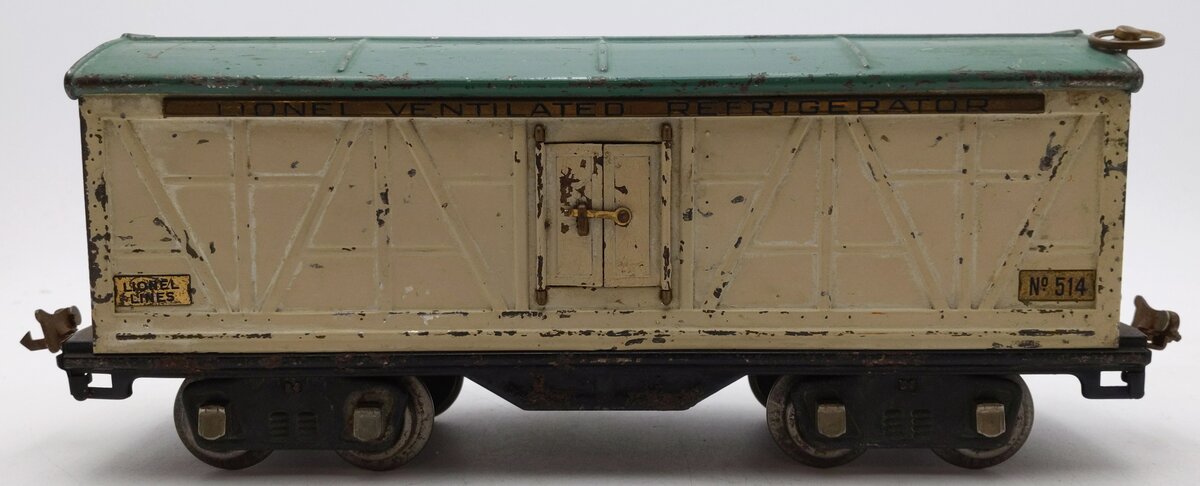 Lionel 514 Vintage Standard Gauge Tinplate Ivory/Peacock Refrigerator Car