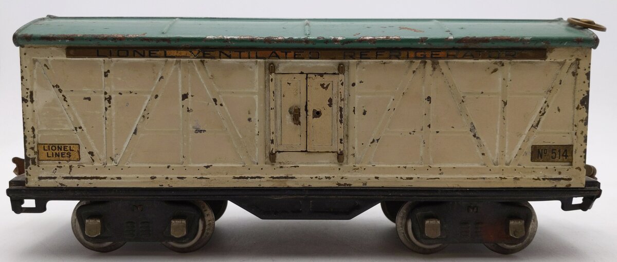 Lionel 514 Vintage Standard Gauge Tinplate Ivory/Peacock Refrigerator Car