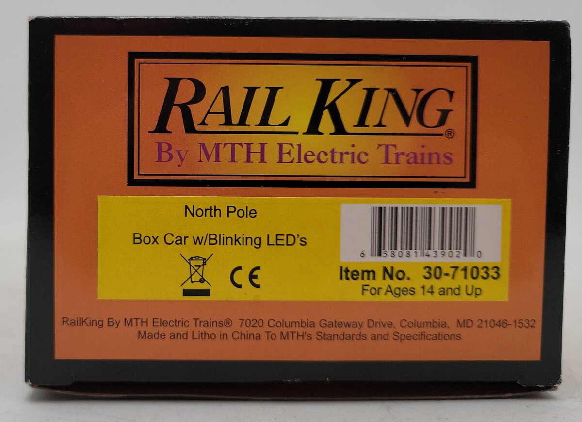 MTH 30-71033 O Gauge North Pole RailKing Boxcar w/ Blinking LEDs LN/Box