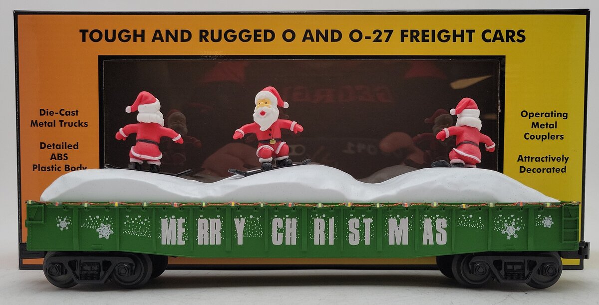 MTH 30-72195 O Christmas Gondola Car with LED Christmas Lights & Sking Santas LN/Box