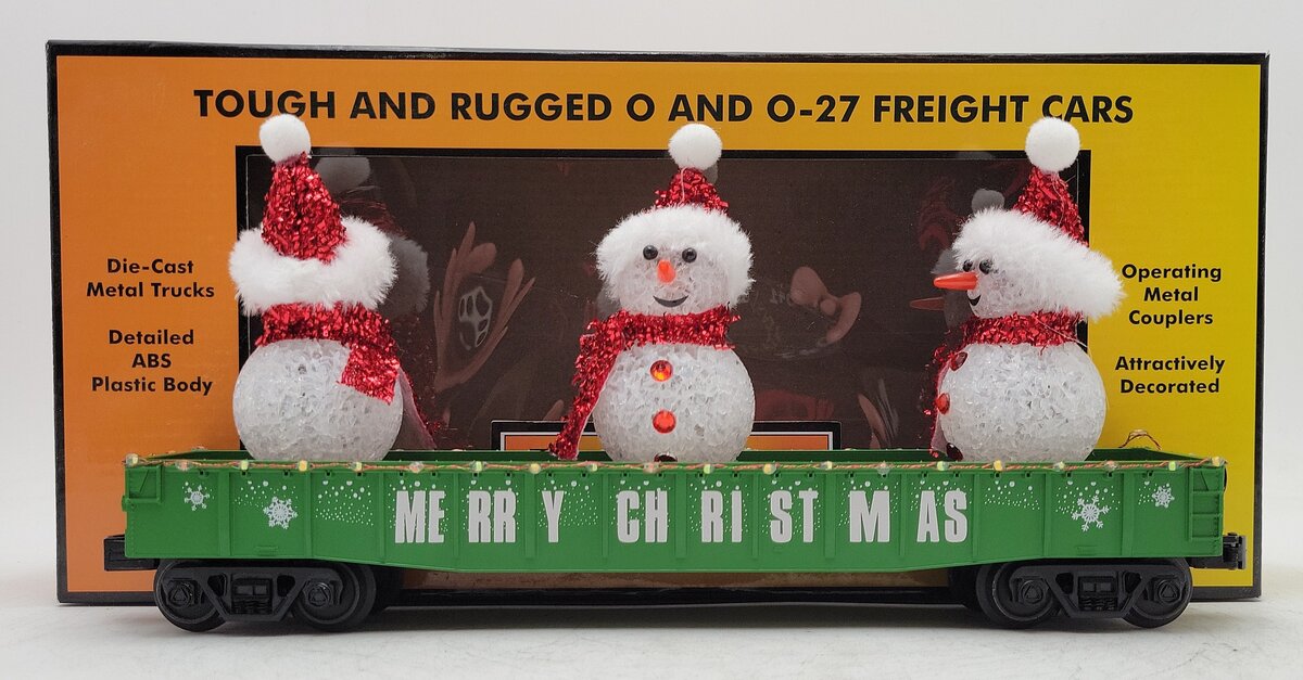 MTH 30-72211 O Christmas Green Gondola w/ LED Xmas Lights & Lighted Snowmen LN/Box