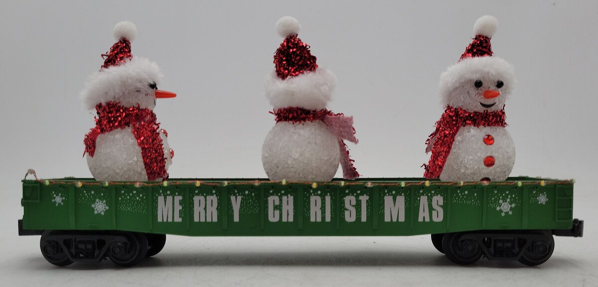 MTH 30-72211 O Christmas Green Gondola w/ LED Xmas Lights & Lighted Snowmen LN/Box
