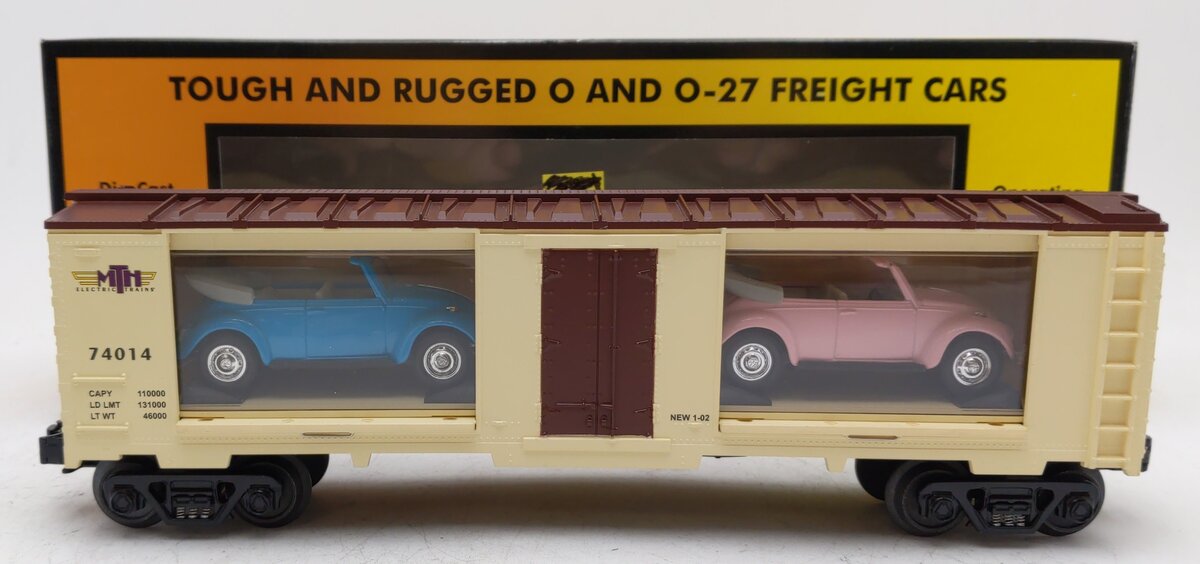 MTH 30-74014 O Gauge Auto Transportation Car w/ Two '67 VW Bugs LN/Box