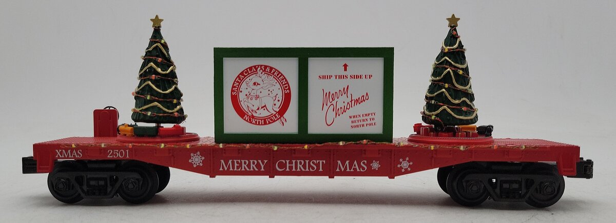 MTH 30-76772 O Gauge Christmas Flatcar w/Lighted Christmas Trees #2501