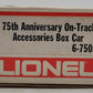 Lionel 6-7505 O Gauge 75th Anniversary On-Track Accessories Boxcar LN/Box