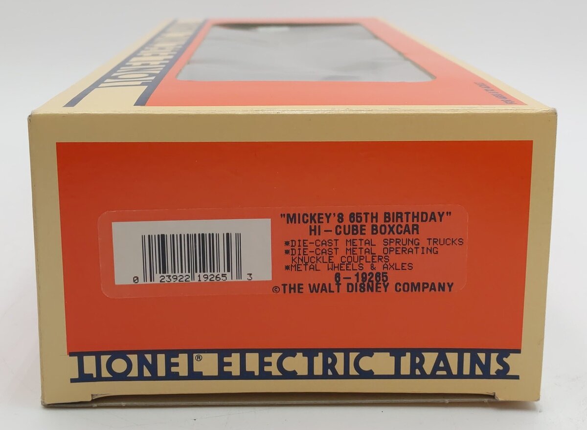 Lionel 6-19265 O Gauge Mickeys 65th Birthday Hi-Cube Boxcar LN/Box