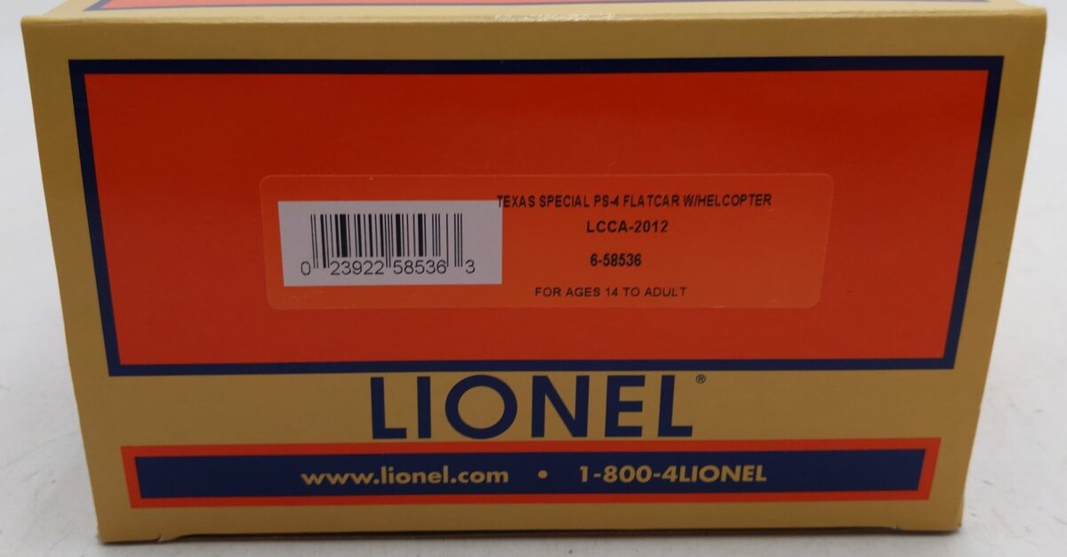 Lionel 6-58536 O Gauge Texas Special PS-4 Flatcar w/ Helicopter LN/Box