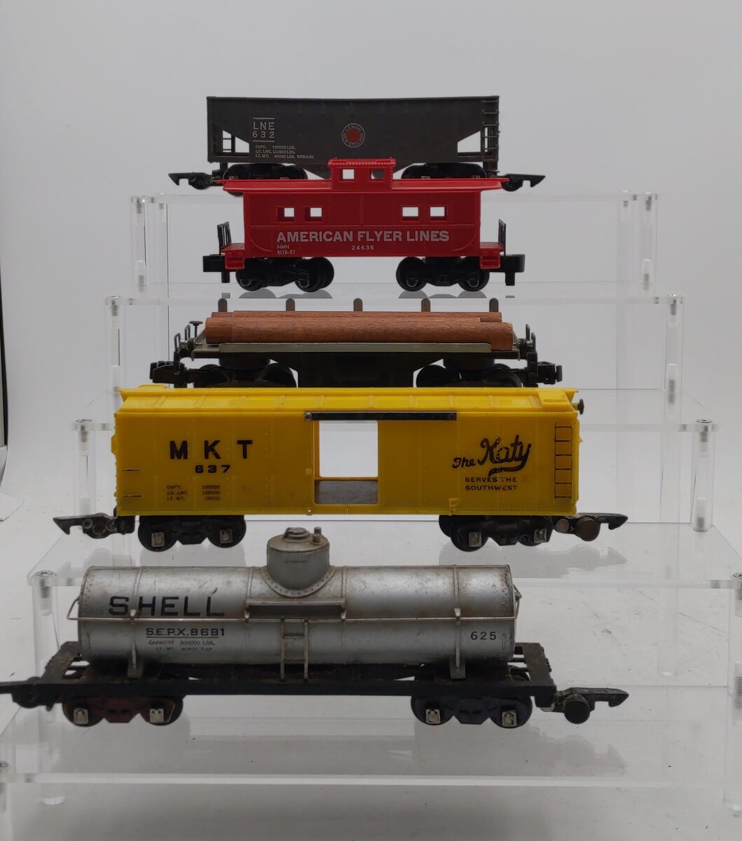 American Flyer Vintage S Postwar Freight Cars # 632, 914, 637, 625 & 24636 [5] EX