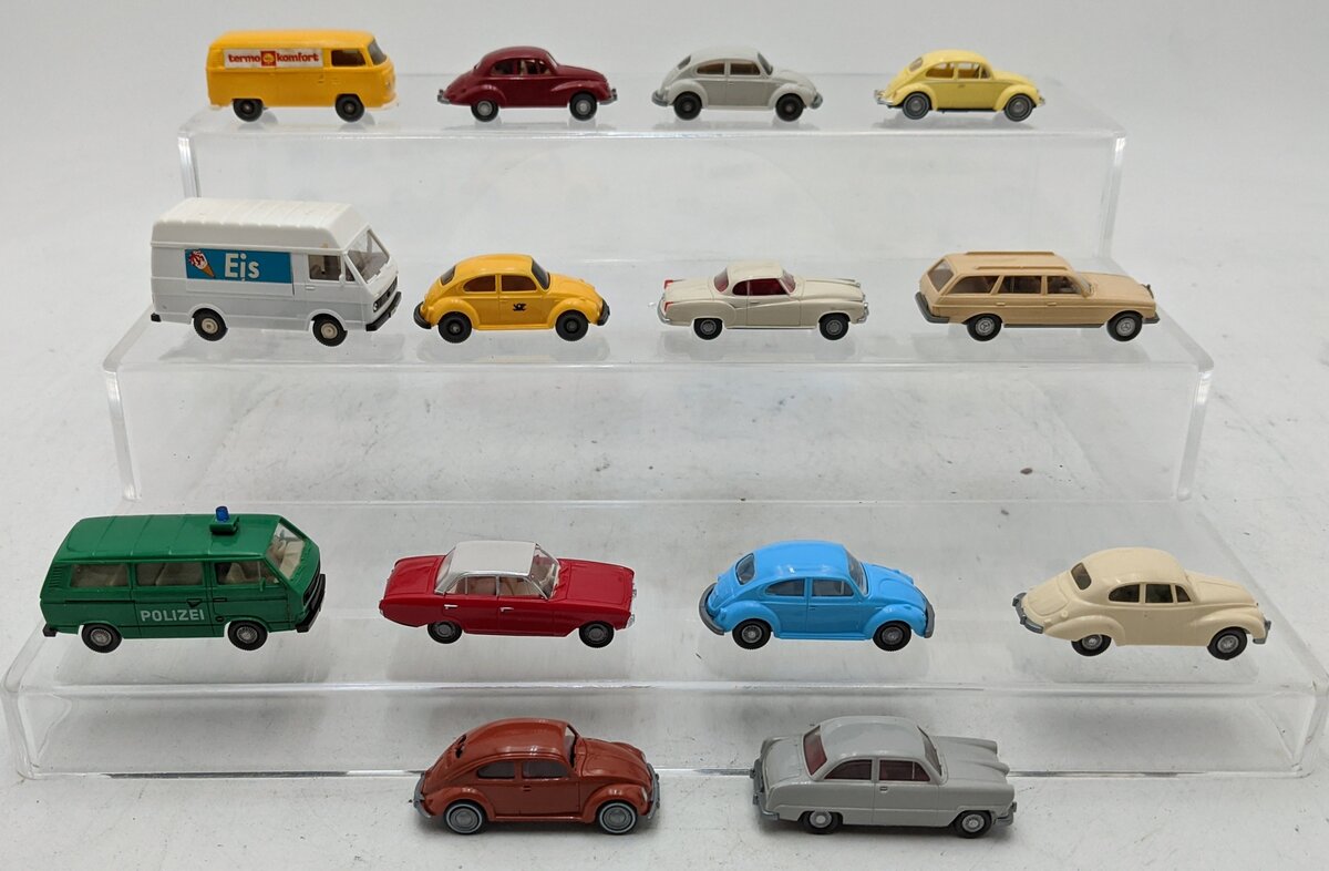 Wiking 1:89 HO Scale Assorted Plastic/Diecast Cars [14] EX