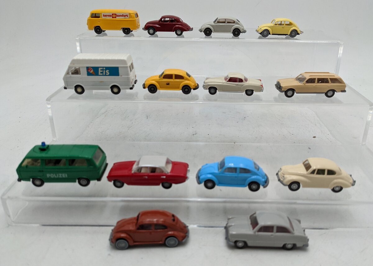Wiking 1:89 HO Scale Assorted Plastic/Diecast Cars [14] EX