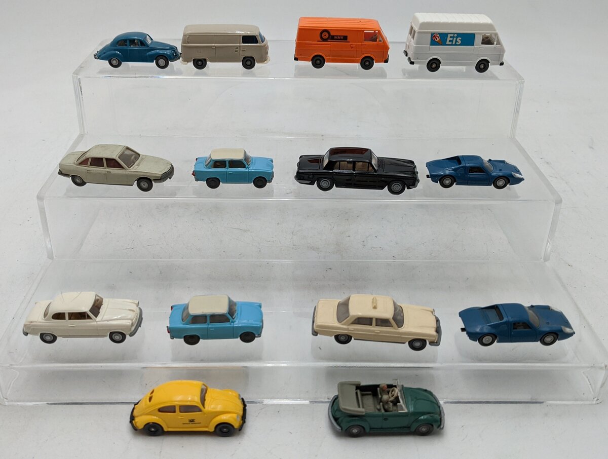 Wiking 1:89 HO Scale Assorted Plastic/Diecast Cars [14] EX