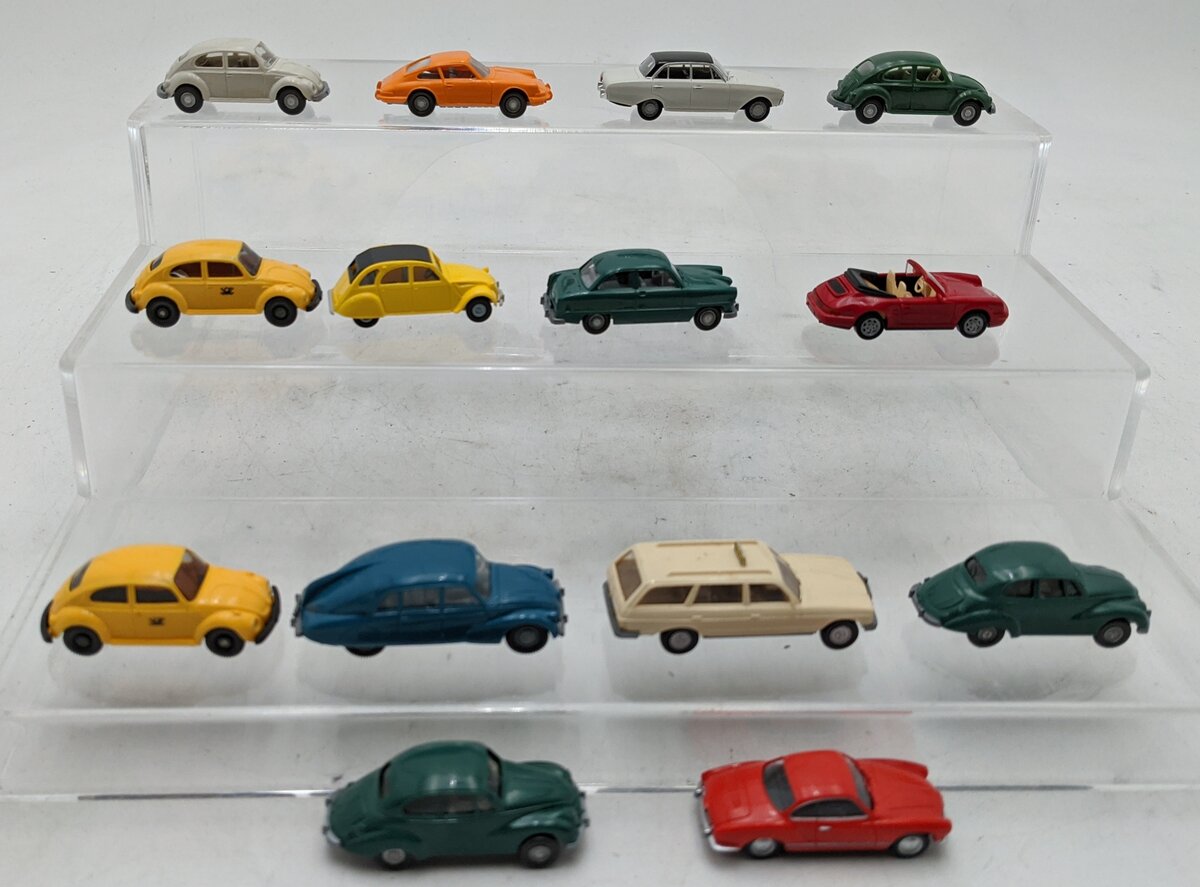 Wiking 1:89 HO Scale Assorted Plastic/Die-Cast Cars [14] EX