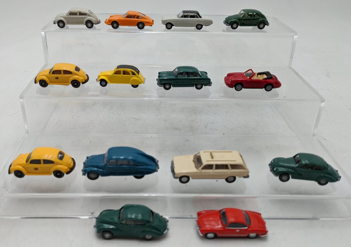 Wiking 1:89 HO Scale Assorted Plastic/Die-Cast Cars [14] EX