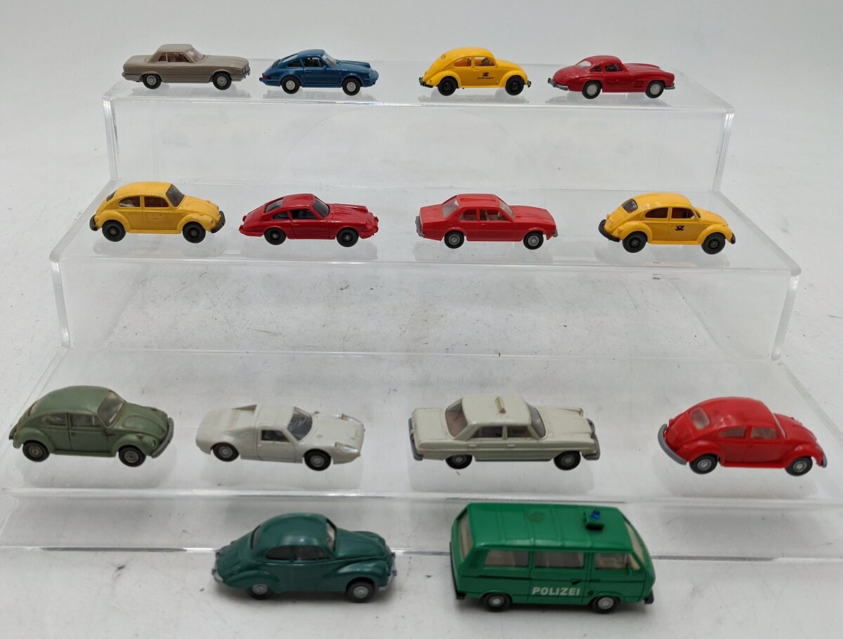 Wiking 1:89 HO Scale Assorted Plastic/Diecast Cars [14] EX