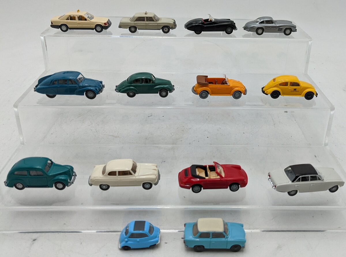 Wiking 1:89 HO Scale Assorted Plastic/Diecast Cars [14] EX