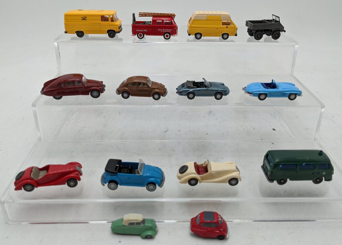 Wiking 1:89 HO Scale Assorted Plastic/Diecast Cars [14] EX