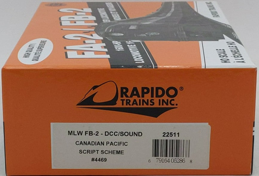 Rapido Trains 22511 HO Canadian Pacific MLW FB-2 Diesel Engine #4469 w/DCC/Sound LN/Box