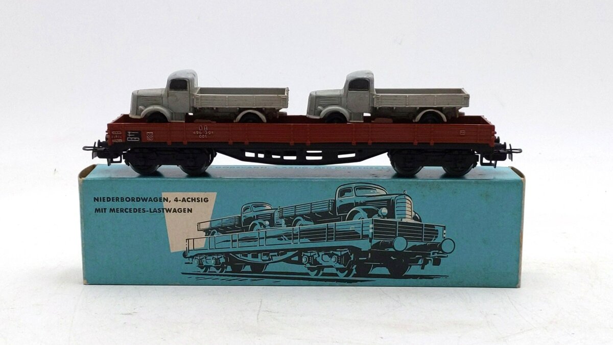 Marklin 4515 HO Scale VDB Low-Sided Gondola w/ Mercedes Lorries VG/Box