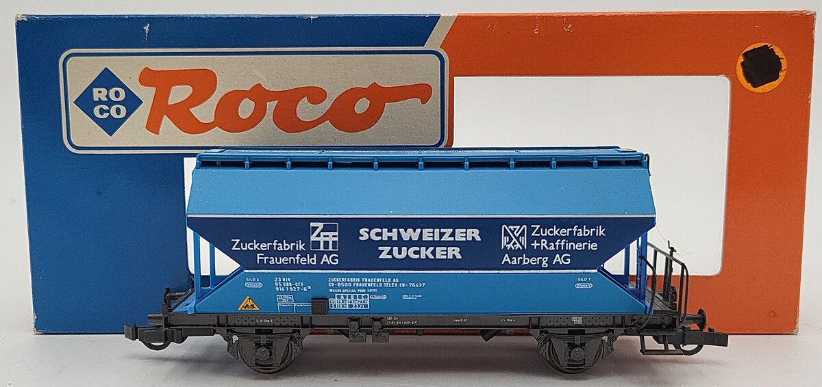 Roco 46393 HO Scale SBB Zucker Covered Hopper Car EX/Box