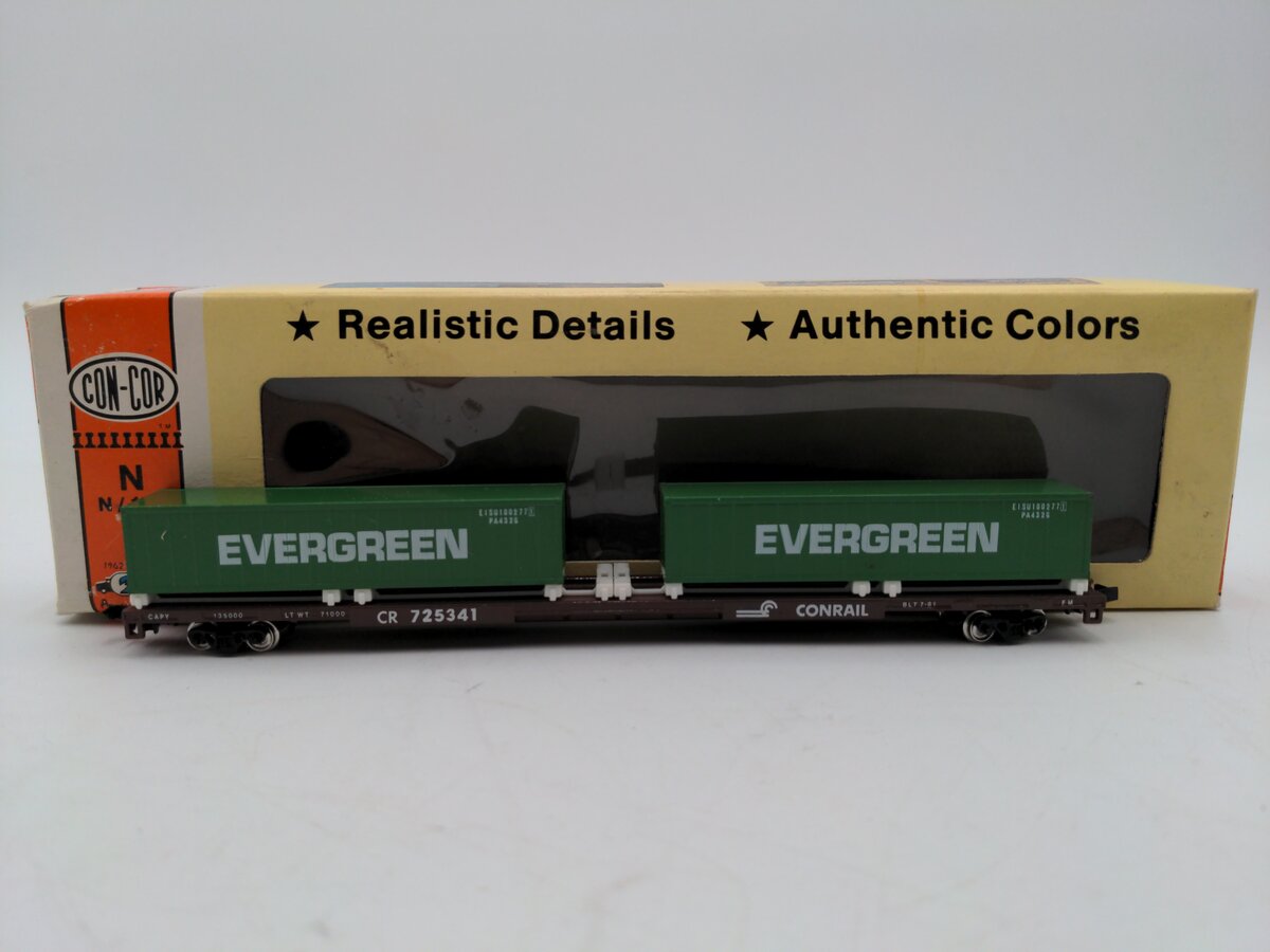 Con-Cor 0001-01207C Conrail 90' Flatcar w/2 Sea Containers EX/Box