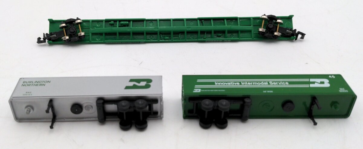 Con-Cor 0001-01206D N Burlington Northern 90' Flatcar with 2 Piggyback Trailers LN/Box