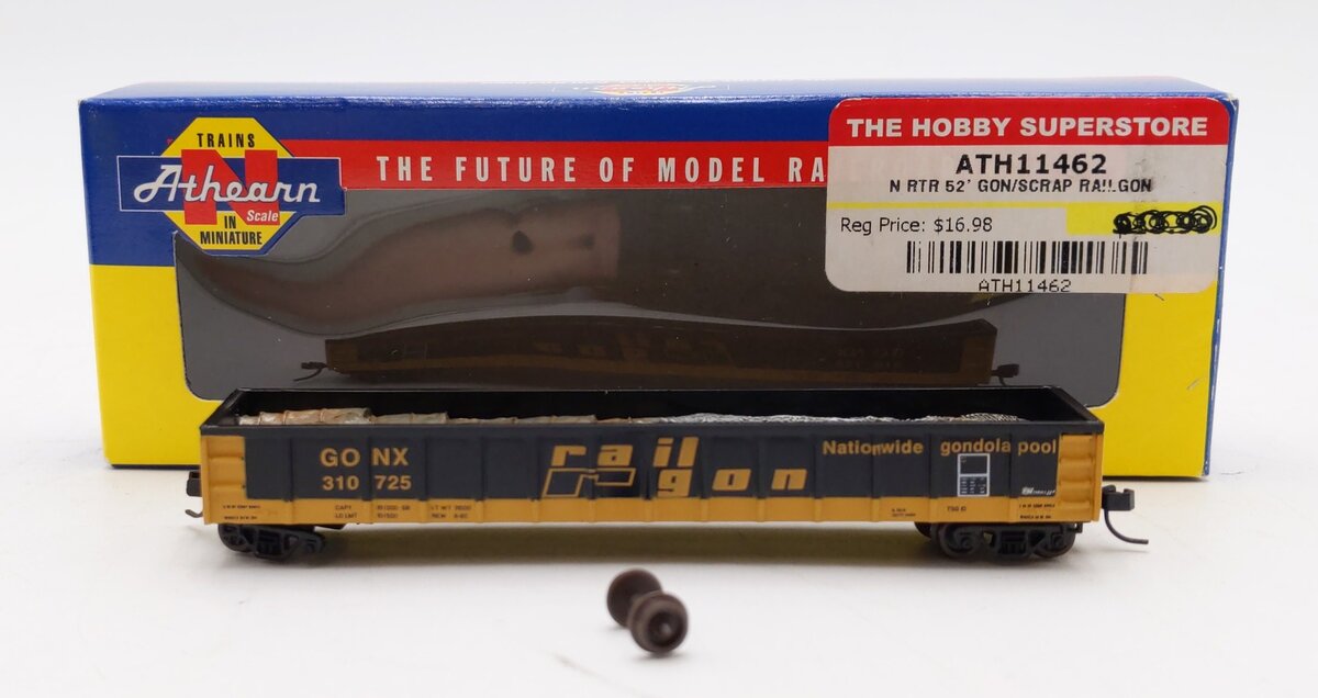 Athearn 11462 N Scale RailGon 50' Mill Gondola w/ Scrap Load #210725 EX/Box