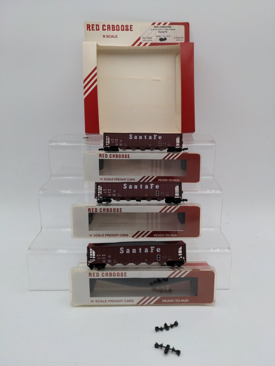 Red Caboose RN-15803 N Scale Ortner 5 Bay Hopper Santa Fe #85002#85018#85024 (3) LN/Box