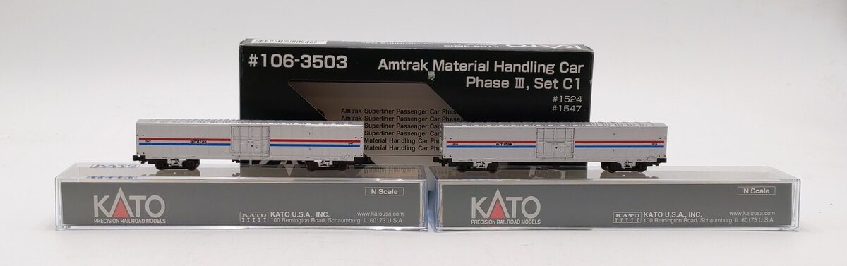Kato 106-3506 N Scale Amtrak Material Handling Car Phase 3 Set C2 NIB