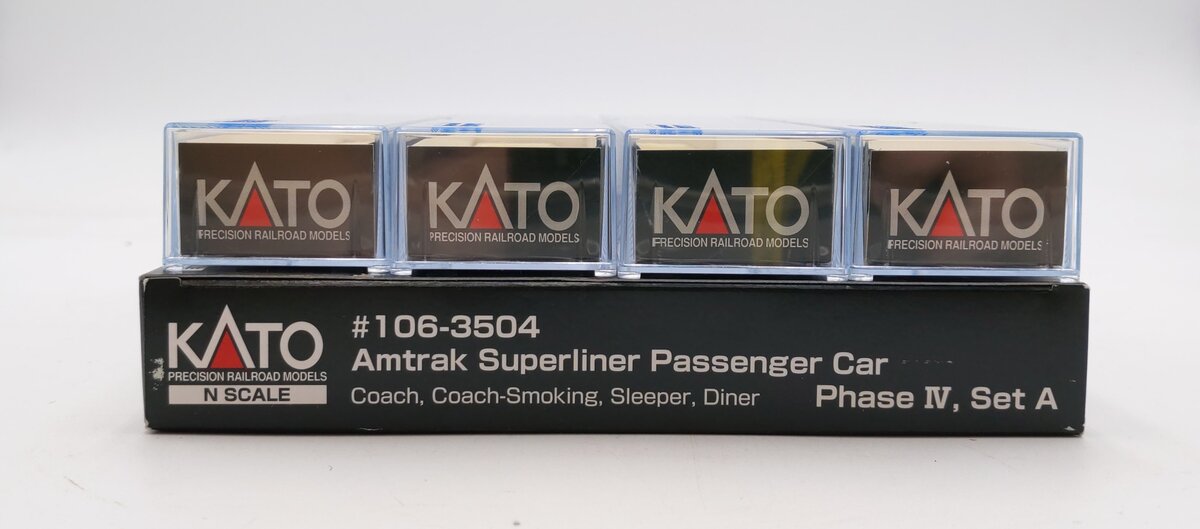 Kato 106-3504 N Scale Amtrak Superliner 4-Car Passenger (Set A) NIB