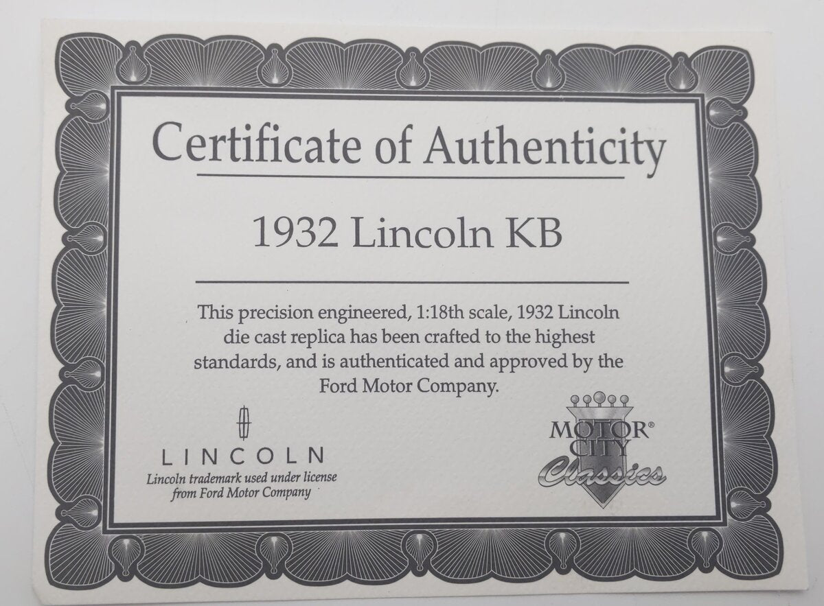 Motor City 75002 1/18 1932 Lincoln KB Classics Concours D'Elegance LN