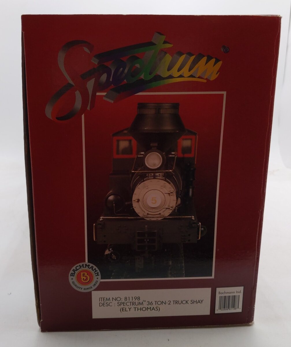 Bachmann 81198 G Ely Thomas 36-Ton Two-Truck Shay Steam Locomotive #5 EX/Box