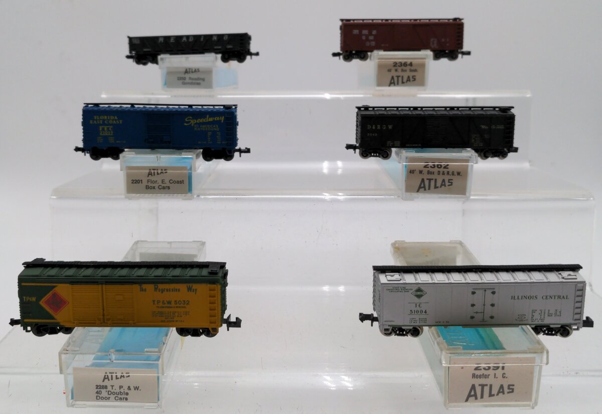 Atlas N Scale Assorted Boxcars and Gondola: 2201,2364,2288,2232,2391,2362 [6] EX/Box