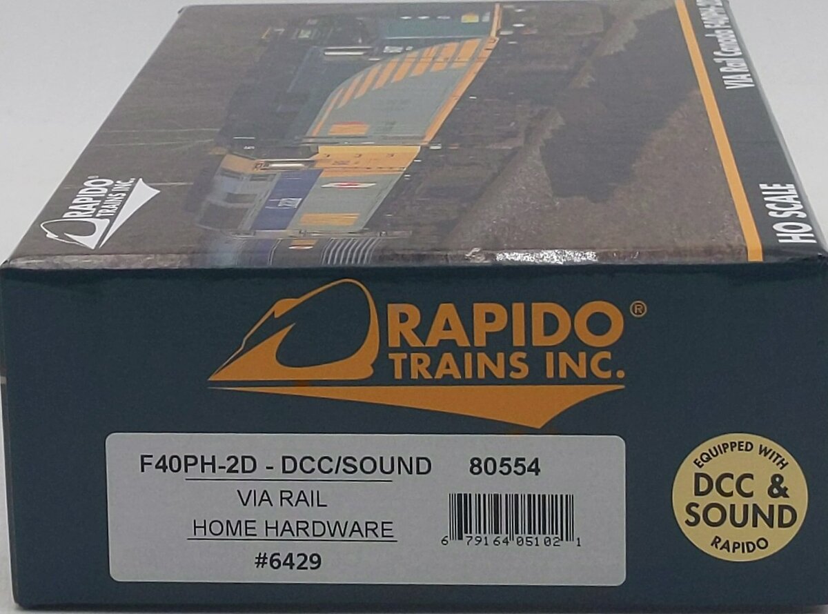 Rapido Trains 80554 HO VIA Home Hardware EMD F40PH-2D Diesel Locomotive #6429