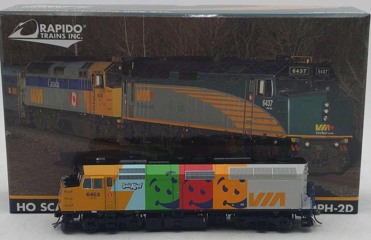 Rapido Trains 80557 HO VIA Kool-Aid EMD F40PH-2D Diesel Loco Sound/DC/DCC #6453